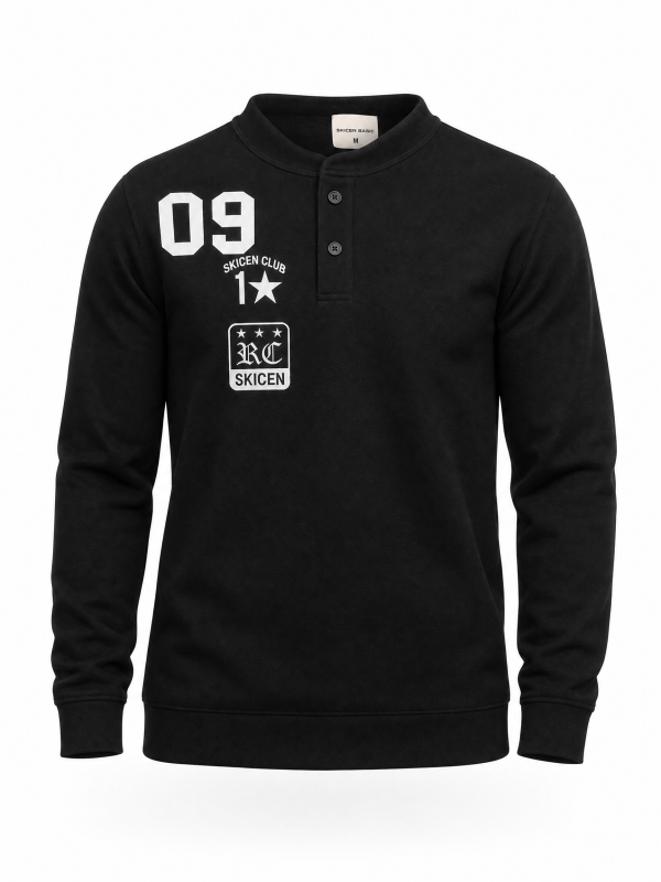 Skicen Club 09 Varsity Henley Sweatshirt - Jet Black / Ash Grey