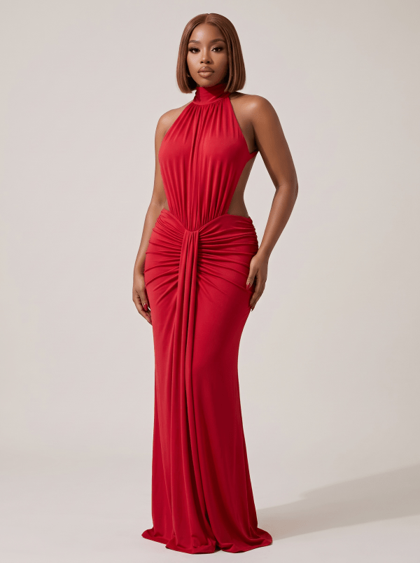Rouge Élan Halter Draped Maxi Gown
